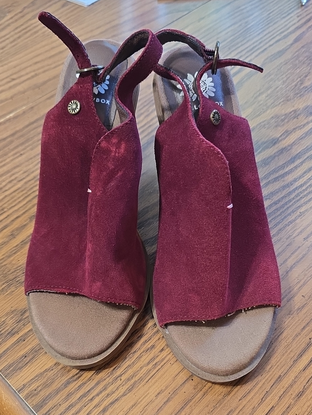 Yellow Box Burgundy Suede Open-Toe Slingback Heels